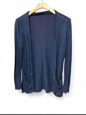 Atmosphere lightweight nautical style navy blue open-front cardigan